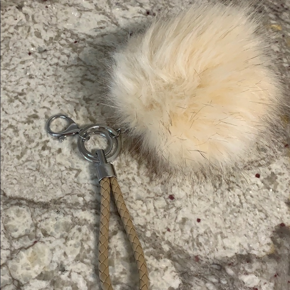 Faux fur Pom Pom keychain key fob NWOT